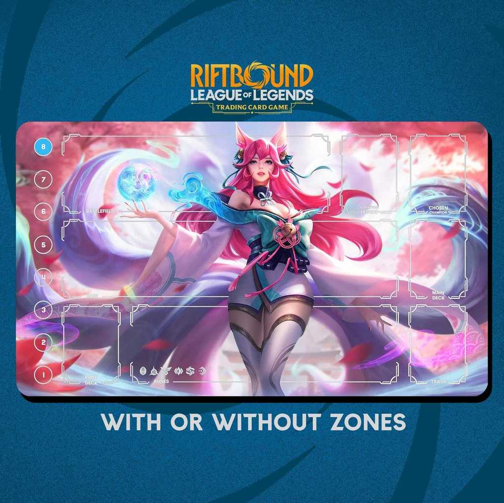 Mystic Ahri Playmat Stitching Edges - การ์ดเกม Riftbound Trading - 24" x 14" นิ้ว 600 x 350 มม. -