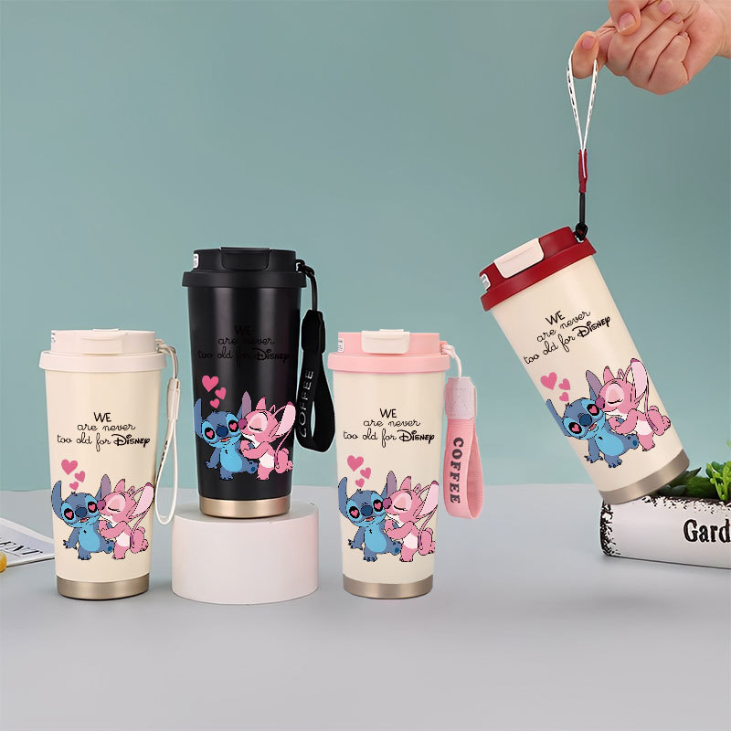 TERMOS Disney Stitch Angel Ohana Tumbler กาแฟถ้วยสแตนเลส 500 ML แก้วสูญญากาศ Thermos ถ้วยกาแฟ CUPLXS
