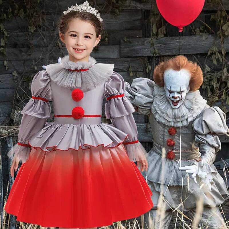 C Girls It Clown Cosplay Costume Clown Dress Children's Party Clown Costume Birthday Halloween Kid