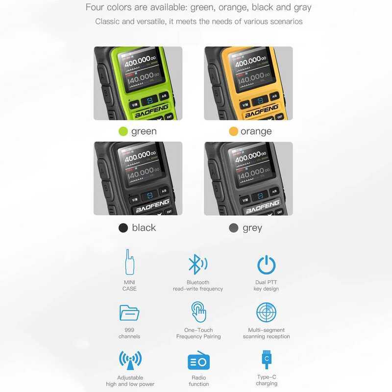 ▥  Uv-5R Mini Walkie Talkie การเขียนโปรแกรมบลูทูธหลายแบนด์ไร้สายสําเนาความถี่ 999Ch Type