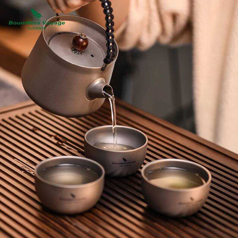 Boundless Voyage Sake ถ้วยไทเทเนียม Double Wall Mini Dr ถ้วยน้ําชาแก้วกาแฟน้ําหนักเบา Stackable Teae