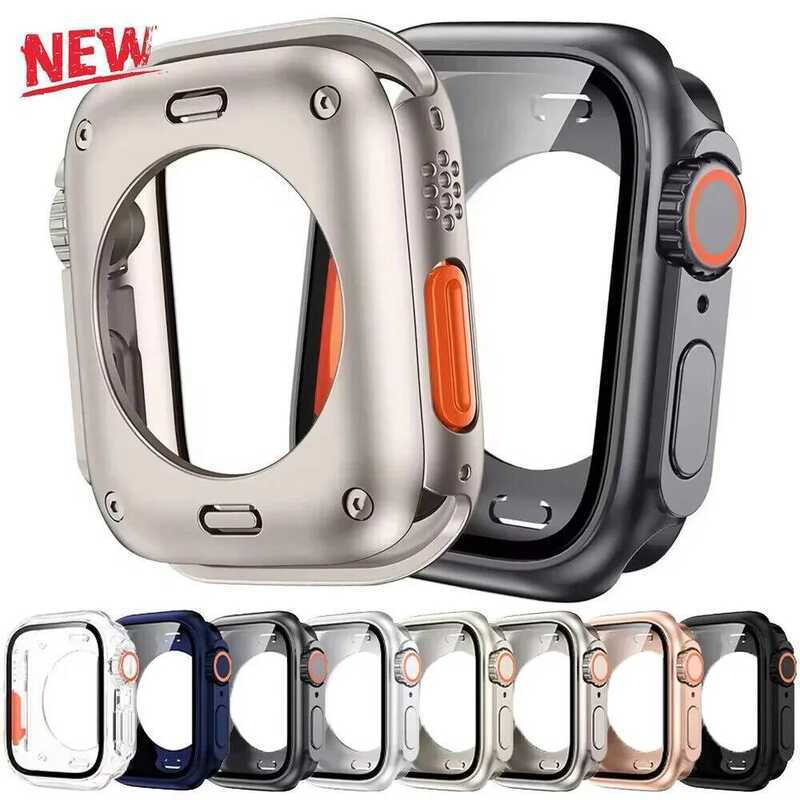 PC เคส สำหรับ Apple Watch 46mm 42 41/45mm 40/44mm พร้อมฟิล์มกันรอย ปกแข็ง ป้องกันด้านหน้าและด้านหลัง