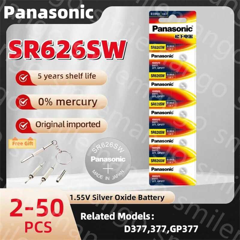 Panasonic แบตเตอรี่ปุ่ม 1.55V AG4 377 SR626 SR626SW เซลล์เหรียญแบตเตอรี่ซิลิคอนออกไซด์ 177 376 626A