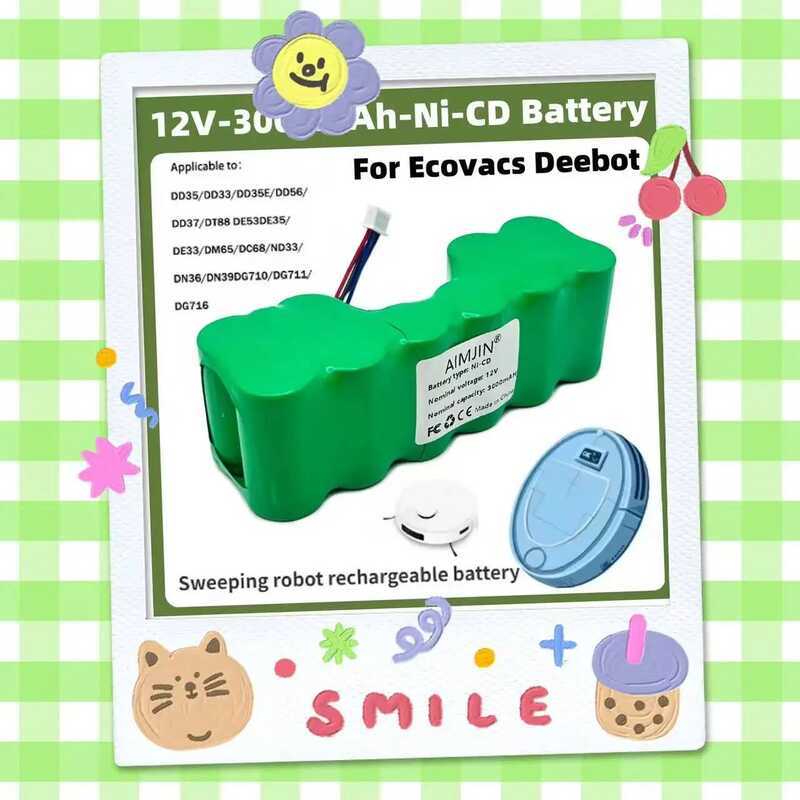 Ni-CD แบตเตอรี่ 12V 3000mAh สำหรับหุ่นยนต์ Ecovacs 10001568 10002167 DD3G DD4G DE5G DD35 DG710 DM88