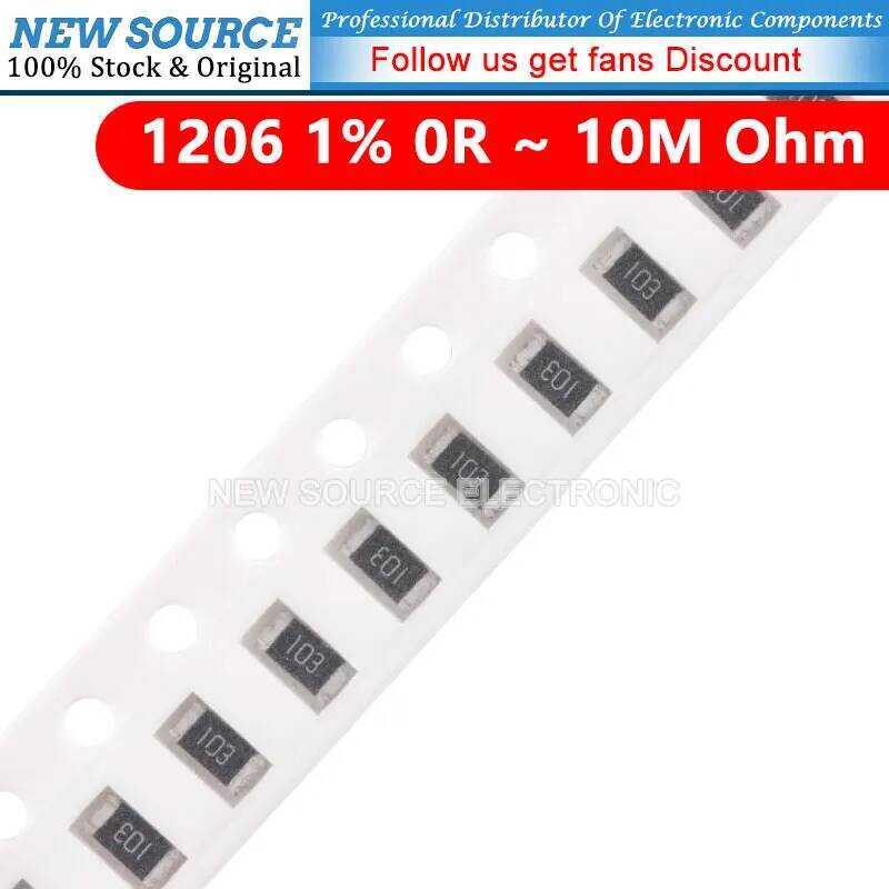 ตัวต้านทาน 100ชิ้น SMD 1% 1206 0R ~ 10M 1/4W โอห์ม 10R 1K 1M 100R 10K 100K 4.7K 120K 2K 1R 22R 20R 0