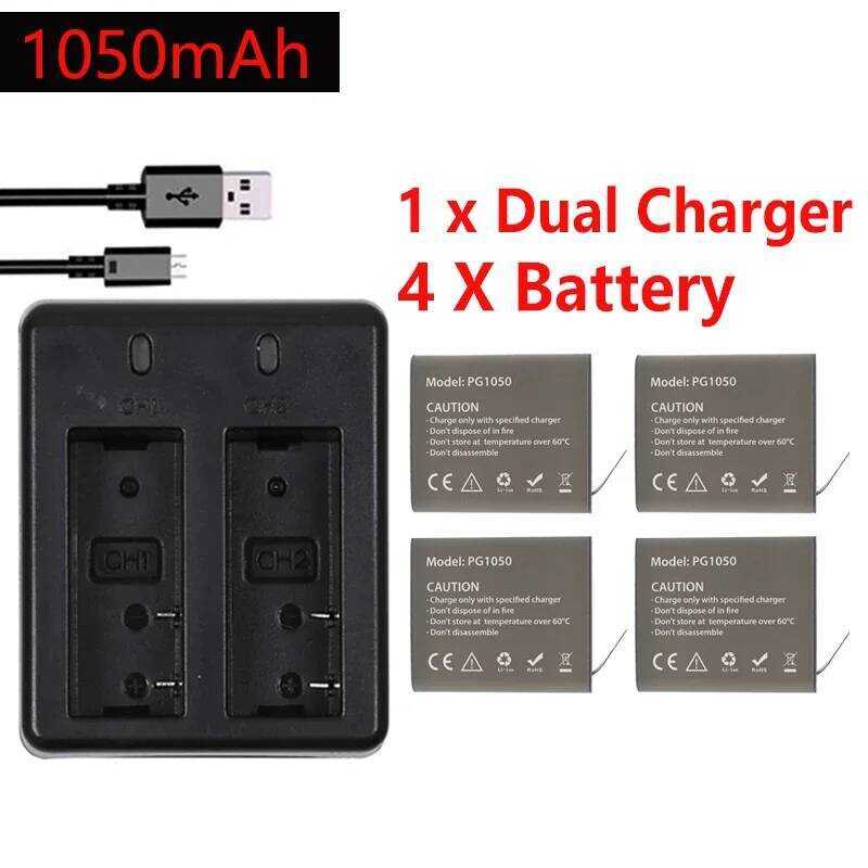 PG1050 แบตเตอรี่ ขนาด 1050mAH + เครื่องชาร์จคู่ สำหรับกล้องแอคชั่น EKEN H9 H9R H3R H8R H8PRO H8 SJCA