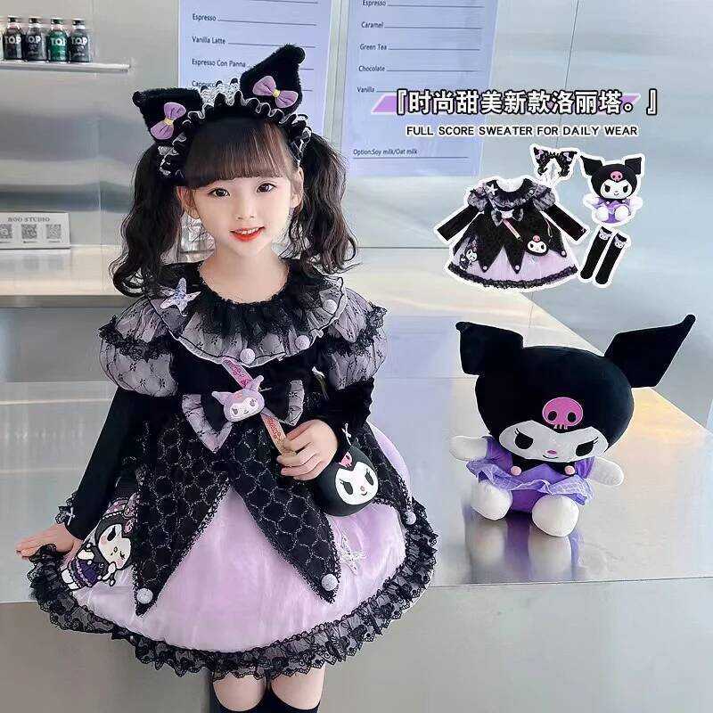 C Sanrio Girl Cosplay Kuromi Kawaii Dress Autumn Winter Long Sleeved Princess Dress Little Devil Co