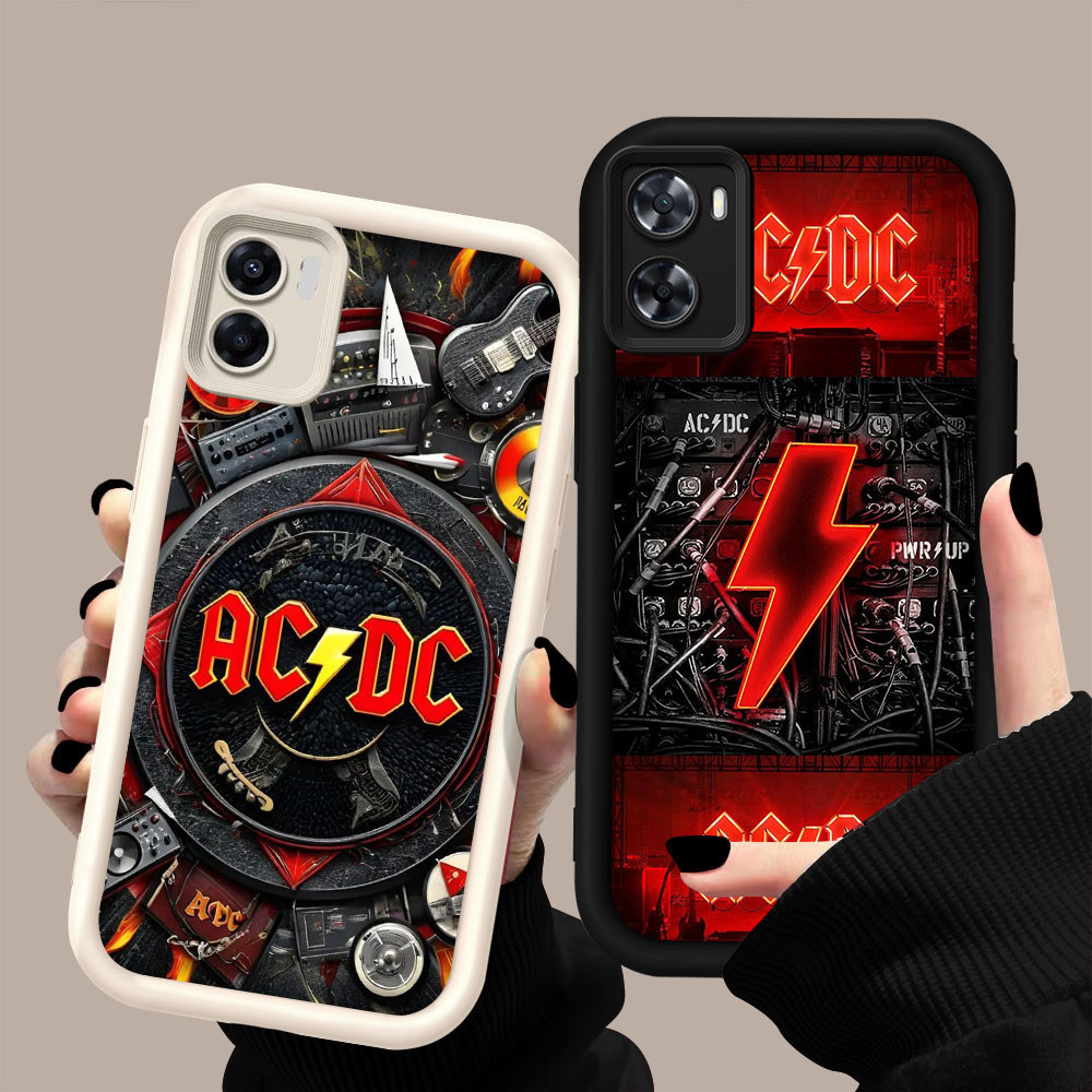 HK-1 ACDC Band ปลอกกันกระแทกสําหรับซิลิโคนสีดําและสีขาว OPPO Realme A76 A36 A77s A77 A57e A57s 9i A9