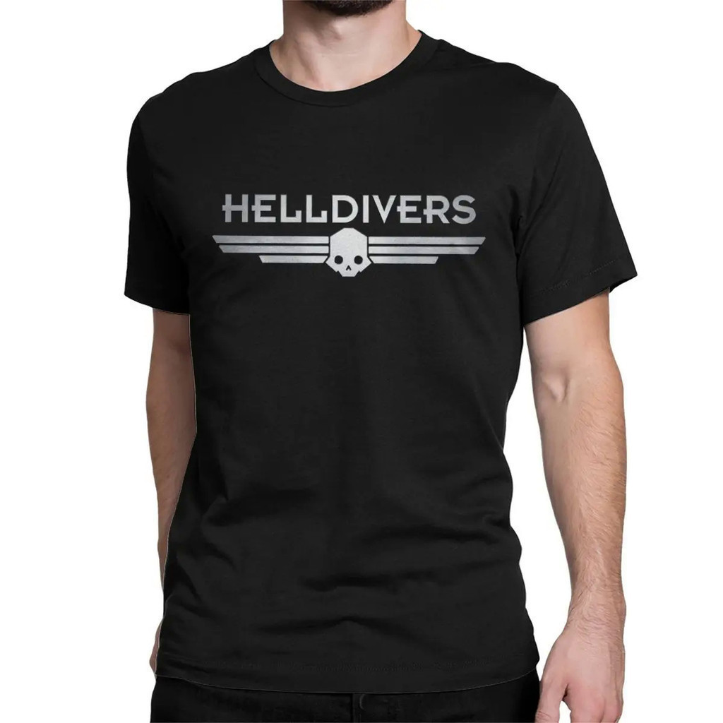 T-Shirtเสื้อยืดแขนสั้น คอกลม ผ้าฝ้าย พิมพ์ลายโลโก้ Helldivers สําหรับผู้ชาย และผู้หญิง 2024 (2) S-5