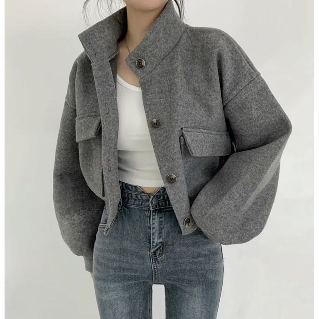 แจ็คเก็ตสไตล์เกาหลีสำหรับผู้หญิง แบบหลวมสบาย ทำจากผ้าขนสัตว์ - รูปที่ 5