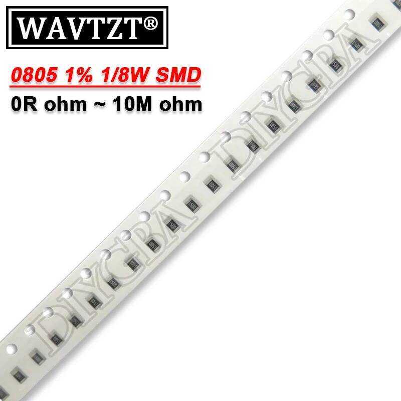 SMD ตัวต้านทานชิป 100 ชิ้น 0805 1% 1/8W 0R ~ 1R 10R 100R 220R 330R 470R 1K 4.7K 10K 47K 100K 1M 10M