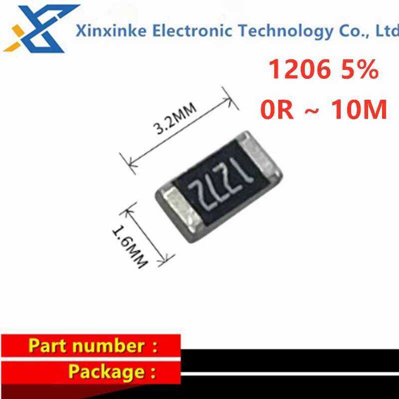 ตัวต้านทาน 100ชิ้น SMD 1206 5% ~ 1/4W 1K 2.2K 10K 100K 0R 1R 10R 100R 150R 220R 330R 1M 10M 22K 30K