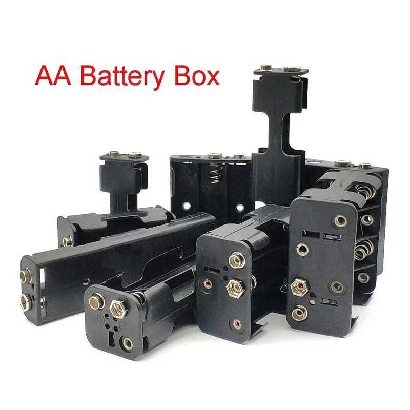 3V ที่เก็บแบตเตอรี่ 6V 12V สำหรับแบตเตอรี่ AA 2X 4X 6X 8X กล่องเก็บพลาสติกสีดำสองชั้นพร้อมขั้วต่อ 9V