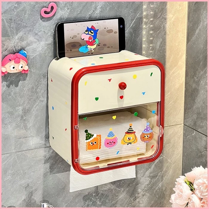 กล่องทิชชู่ในห้องน้ํา ติดผนัง ที่เก็บทิชชู่แบบไม่มีหมัด ชั้นวางทิชชู่ในห้องน้ําอเนกประสงค์ กล่องเก็บ