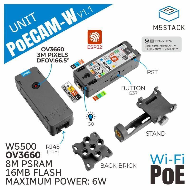 โปรโมชั่นจํากัดเวลา M5Stack Official PoE Camera พร้อม Wi-Fi OV3660