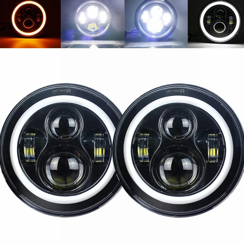 Moto Car Led 7inch Led Headlight DRL H4 Hi-Lo With Halo Angel Eyes Motorcycle Headlamp For Lada Niv