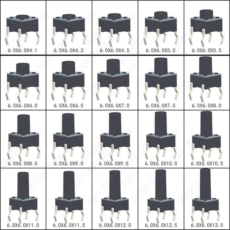 ชิ้น 50 สวิตช์ไมโครแบบกด 6X6X5/4.3/5.5/6/7/8/9/10/13MM 12V 4PIN DIP สำหรับทีวี/ของเล่น/ใช้ในบ้าน