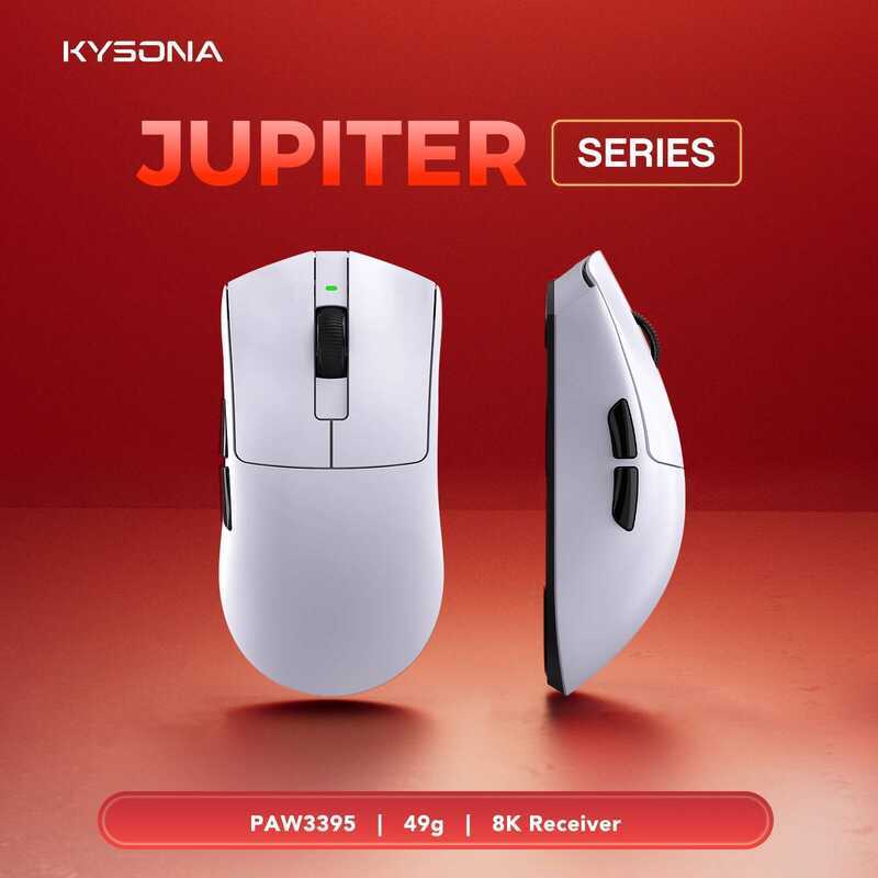 Kysona เมาส์เกมมิ่ง Jupier ไร้สาย เซ็นเซอร์ PAW3395 26000DPI น้ำหนักเบา 49g 8khz Bluetooth ชาร์จได้
