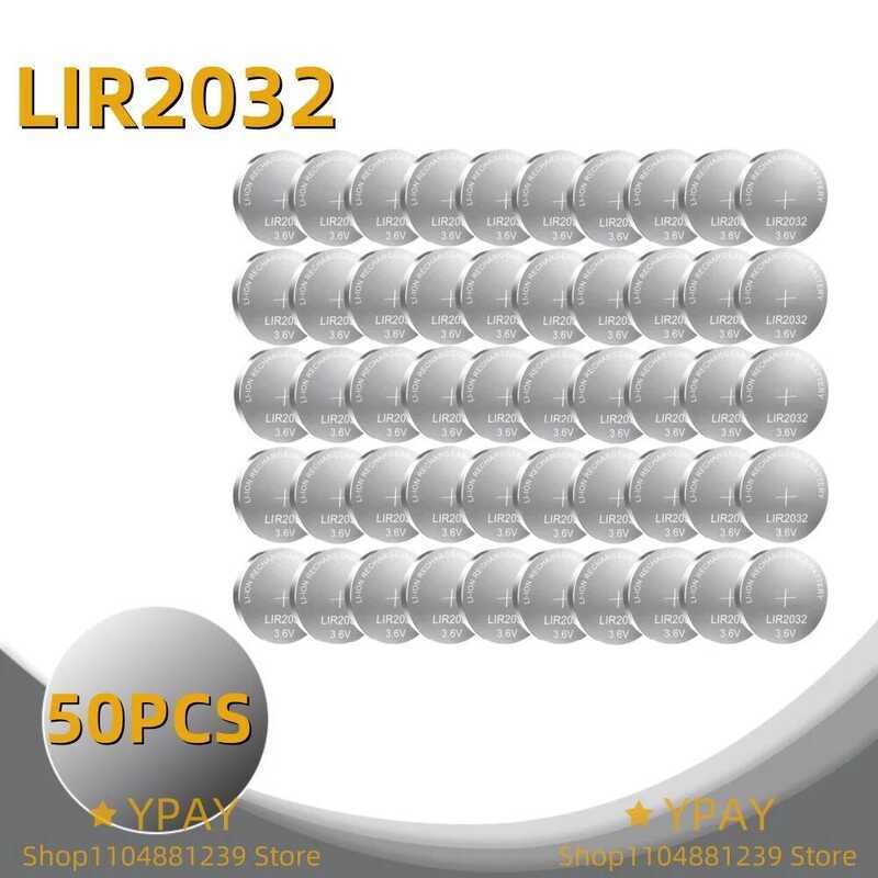 ชิ้น 10-50 แบตเตอรี่ LIR2032 ชาร์จใหม่ได้ 2032 ลิเธียม สามารถใช้แทน CR2032 สำหรับนาฬิกา