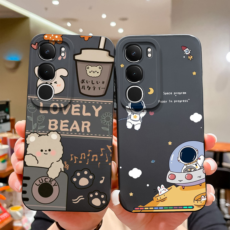 แฟชั่นสําหรับ vivo Y19S กรณีการ์ตูนนักบินอวกาศหมีปกหลังซิลิโคน Shock ทน Shell สําหรับ V2419 กระเป๋าโ