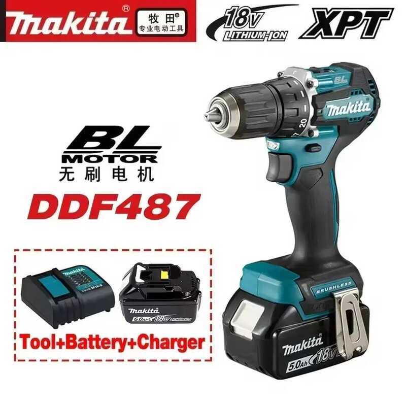 Makita 100% DDF487 ddf487 ไขควง สว่านกระแทกไฟฟ้าแบบไม่มีแปรง สำหรับทีมตกแต่ง เครื่องมือไฟฟ้า Makita