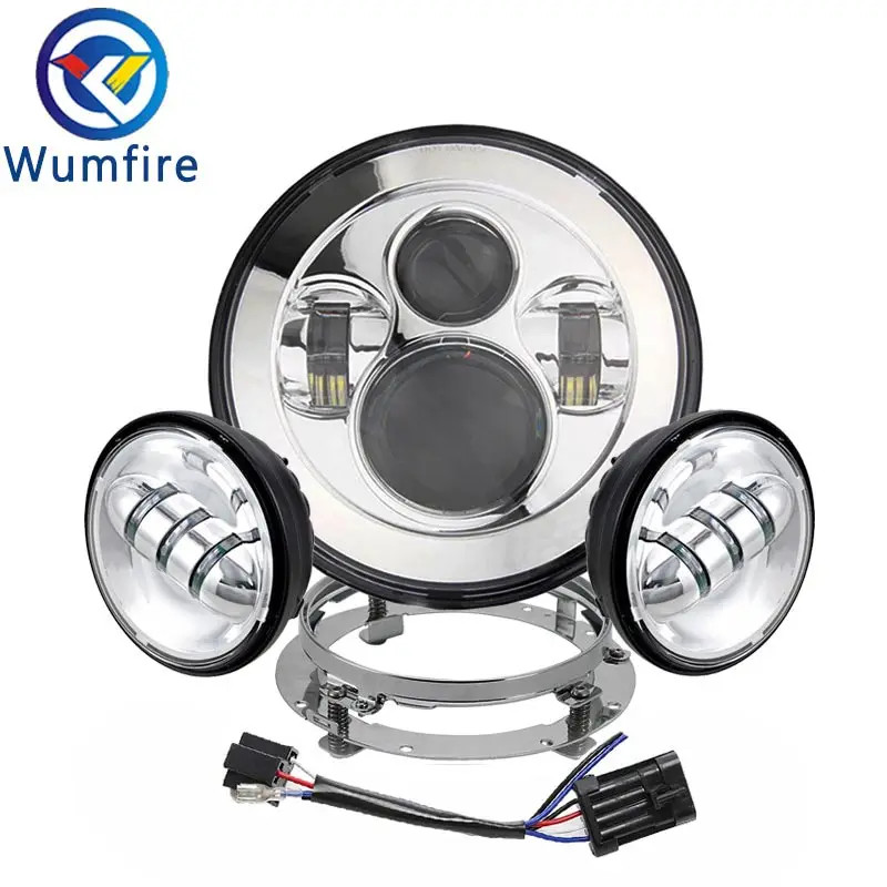 Headlight  Motorcycle Parts 7 inch high low beam headlight+ 4.5" 4 1/2 inch Fog Lights For  Softail