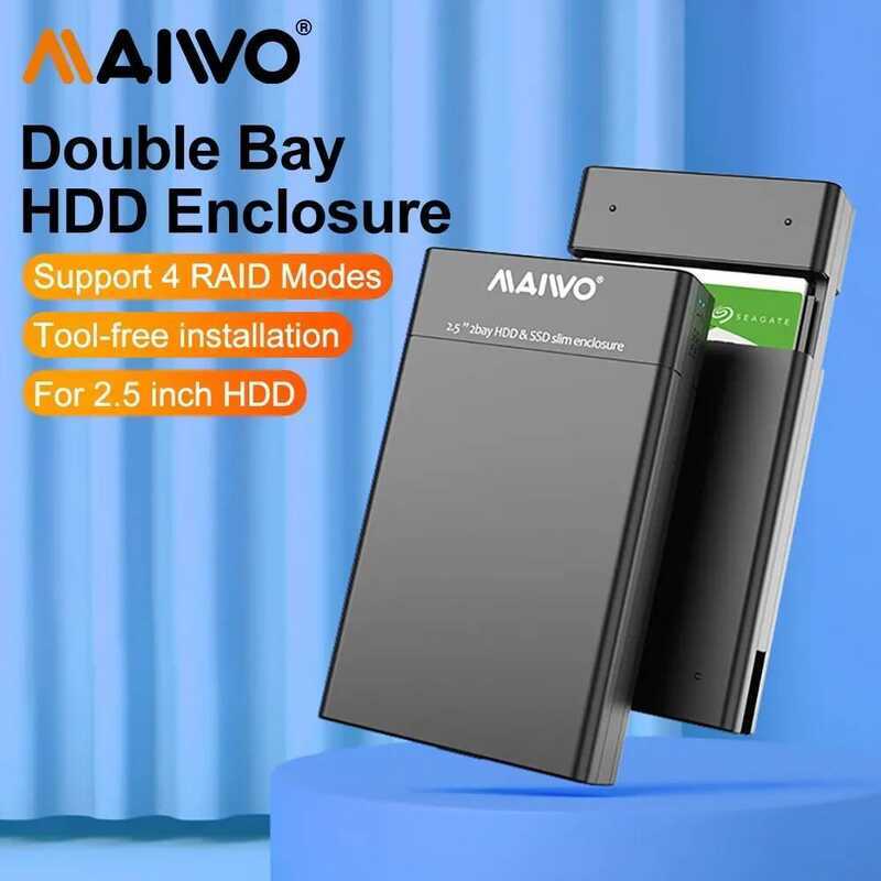 MAIWO กล่องใส่ฮาร์ดไดรฟ์ภายนอก Dual-bay ขนาด 2.5 นิ้ว 4 RAID สำหรับฮาร์ดไดรฟ์อาร์เรย์ขนาด 2.5 นิ้ว U