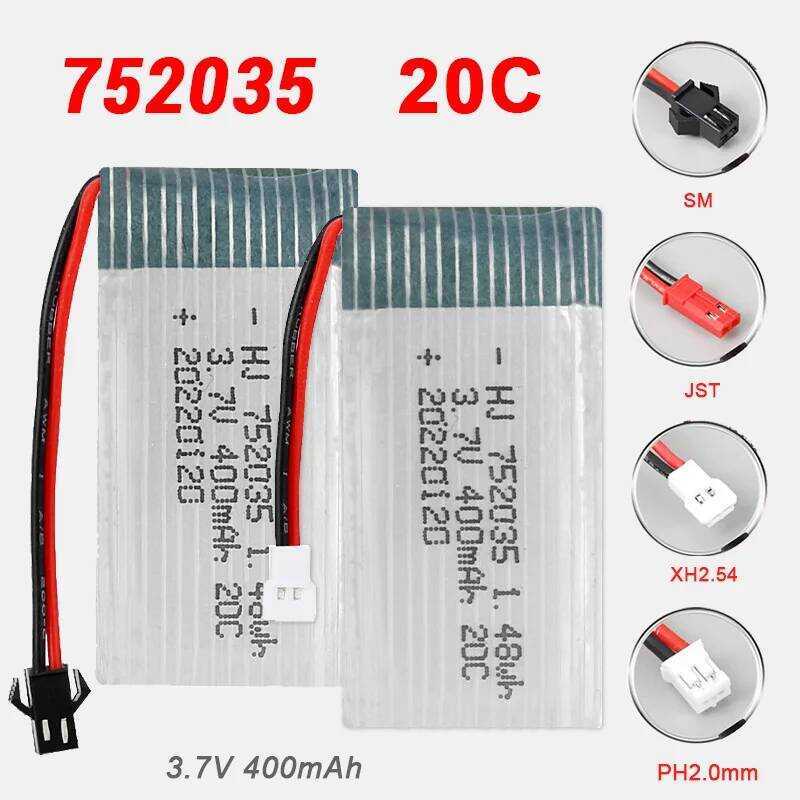 752035 แบตเตอรี่ 400mAh 20C 3.7V แบตเตอรี่ LIPO อัตราสูงสำหรับ Habersham X4 H107D H107 H31 โมเดลเครื