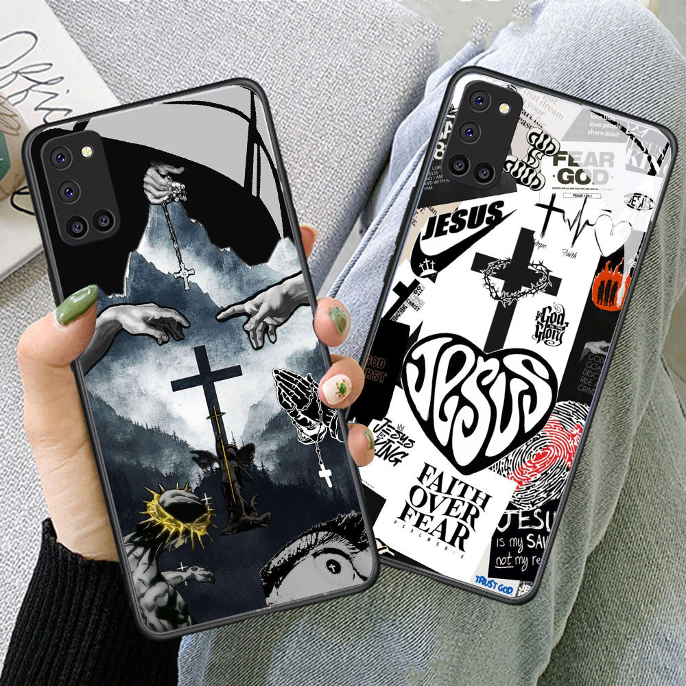 TS-64 Jesus HD Glass Casing สําหรับ OPPO A92 A72 A94 A52 F19 Reno 5 5F Lite Pro