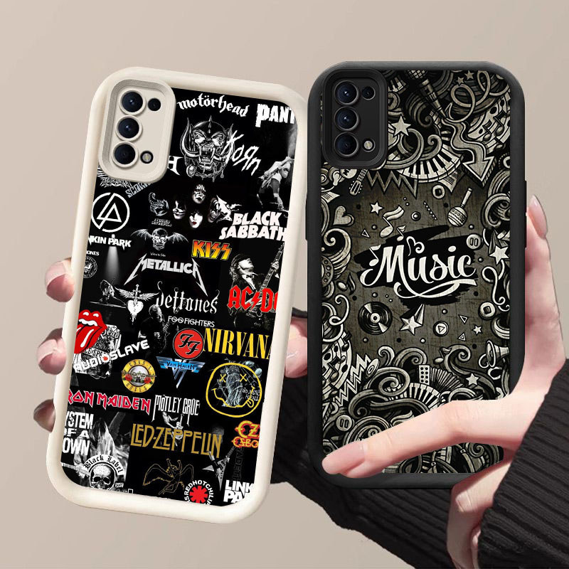 HK-42 Rock Band ปลอกกันกระแทกสําหรับซิลิโคนสีดําและสีขาว OPPO Realme Reno Find Narzo N63 A5i X3 6 4 