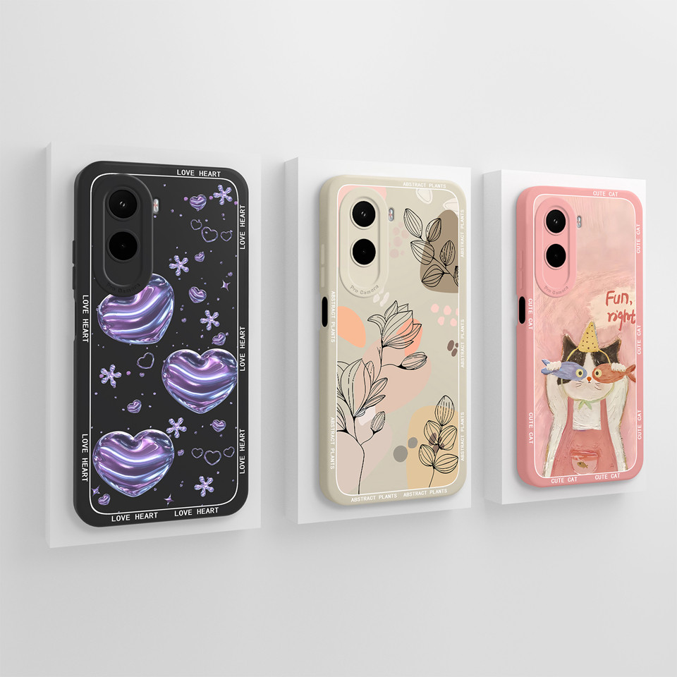 กรณีสําหรับ Xiaomi Poco M7 M7 Pro การ์ตูน Cat Love Heart Liquid Antipound กันกระแทก Anti-fall Anti-Fingerprint Shell สําหรับ Xiaomi PocoM7 M7Pro Capa เคสโทรศัพท์