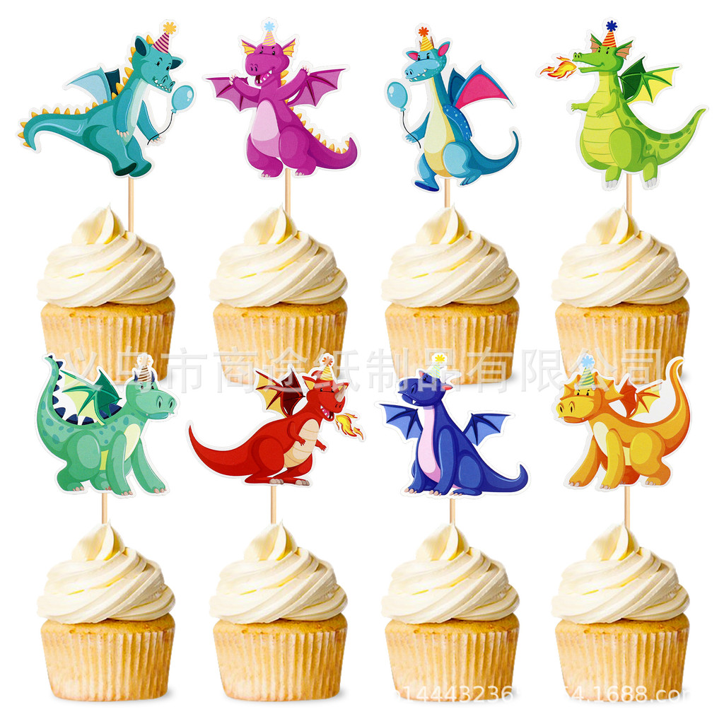 8 ชิ้นการ์ตูนไดโนเสาร์ Vupcake Topper ธีมไดโนเสาร์สําหรับตกแต่งงานเลี้ยงวันเกิดเด็ก