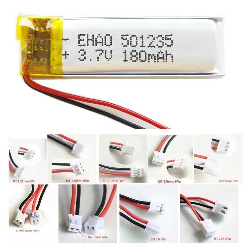 3.7V แบตเตอรี่ลิเธียมโพลิเมอร์แบบชาร์จได้ 180mAh + ปลั๊ก JST 2pin 3Pin 501235 สำหรับ MP3 แปรงสีฟันไฟ