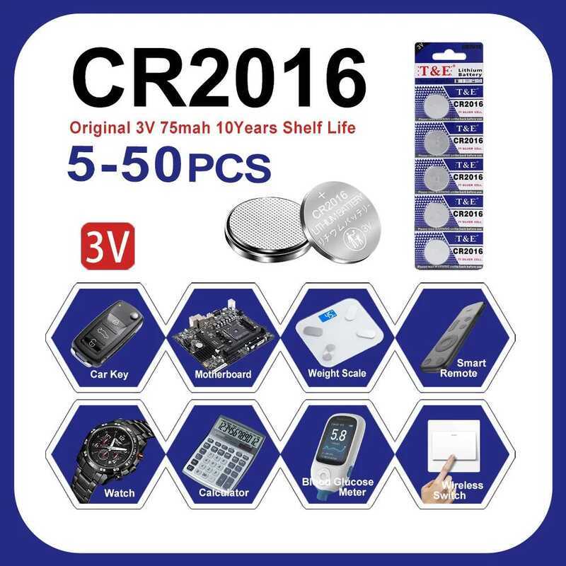 ชิ้น 5-50 แบตเตอรี่เซลล์เหรียญ CR2016 ขนาด 75mAh CR 2016 DL2016 BR2016 LM2016 ECR2016 แบตเตอรี่ลิเธี
