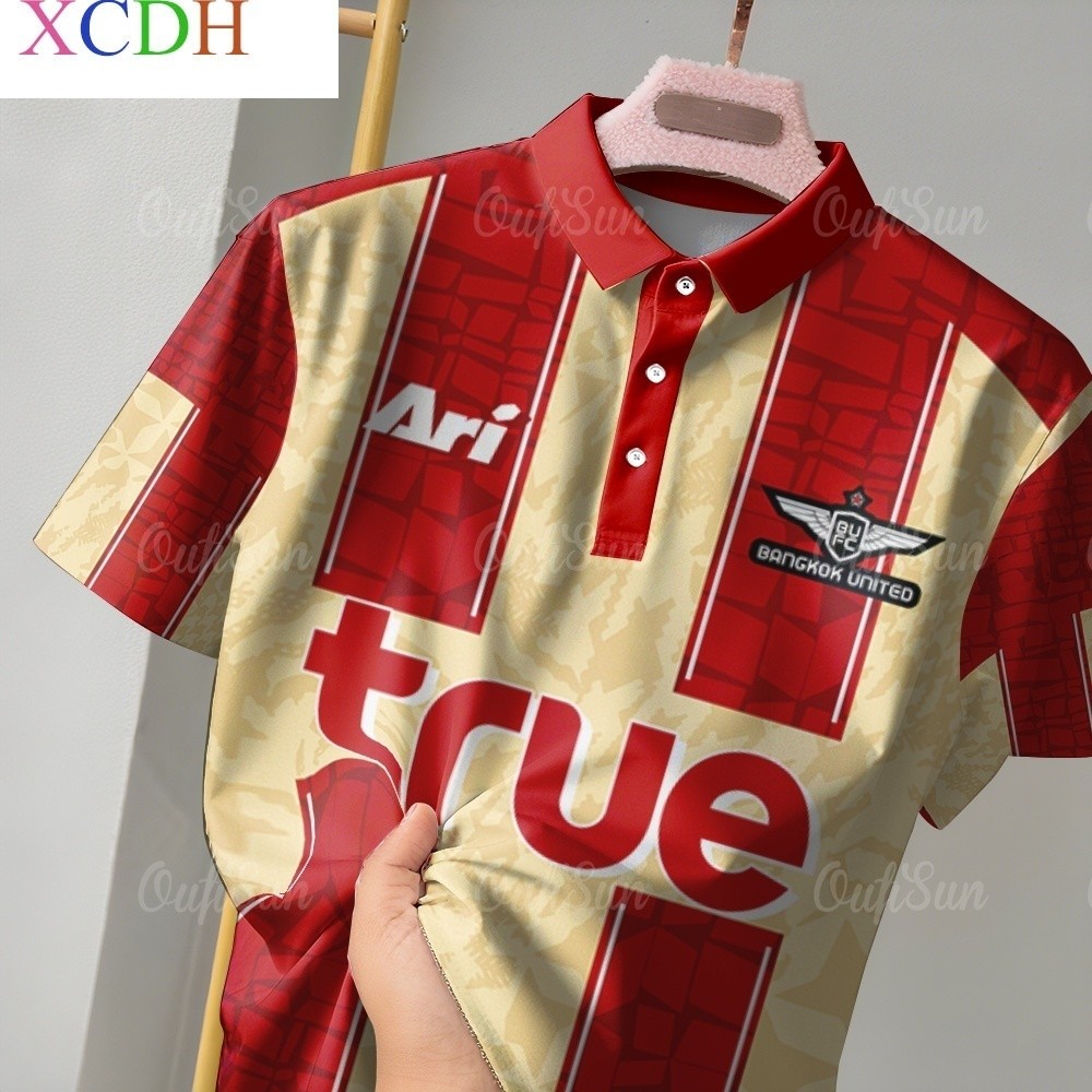 เสื้อโปโลสโมสรฟุตบอล Bangkok United สำหรับผู้ชาย ทรงหลวม พิมพ์ลายทาง ใส่สบาย ระบายอากาศดี
