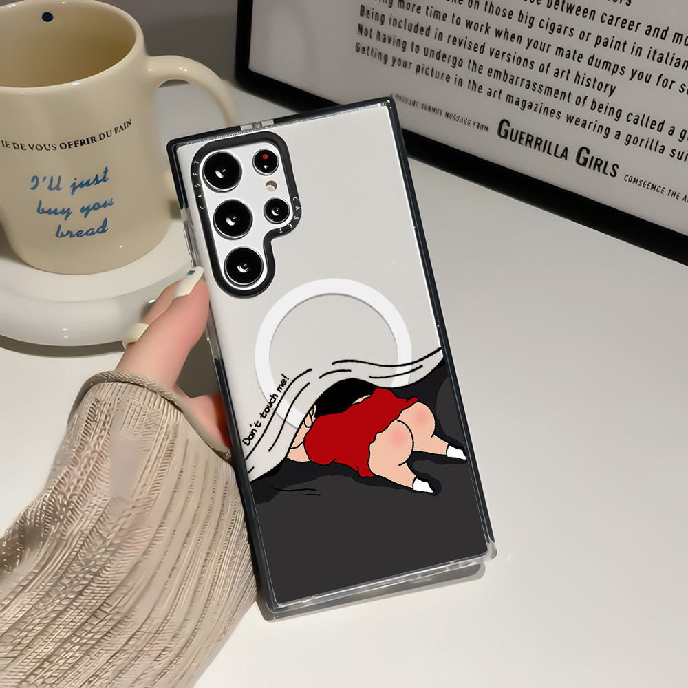 สีไร้สายชาร์จแม่เหล็กสําหรับ Galaxy S23ULTRA S24ULTRA S25 ULTRA ฝาครอบเครยอนชินจังอย่าสัมผัสฉัน! ก55 ก56 ซิลิโคนกันชนใสนุ่มกันกระแทกปลอก