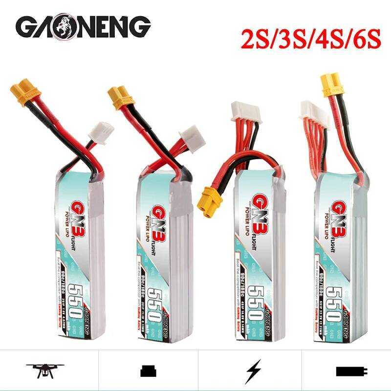 GNB แบตเตอรี่ลิเธียมโพลิเมอร์ 2S 3S 4S 6S 550mAh 90C สำหรับควอดคอปเตอร์ เฮลิคอปเตอร์ FPV โดรน ชิ้นส่