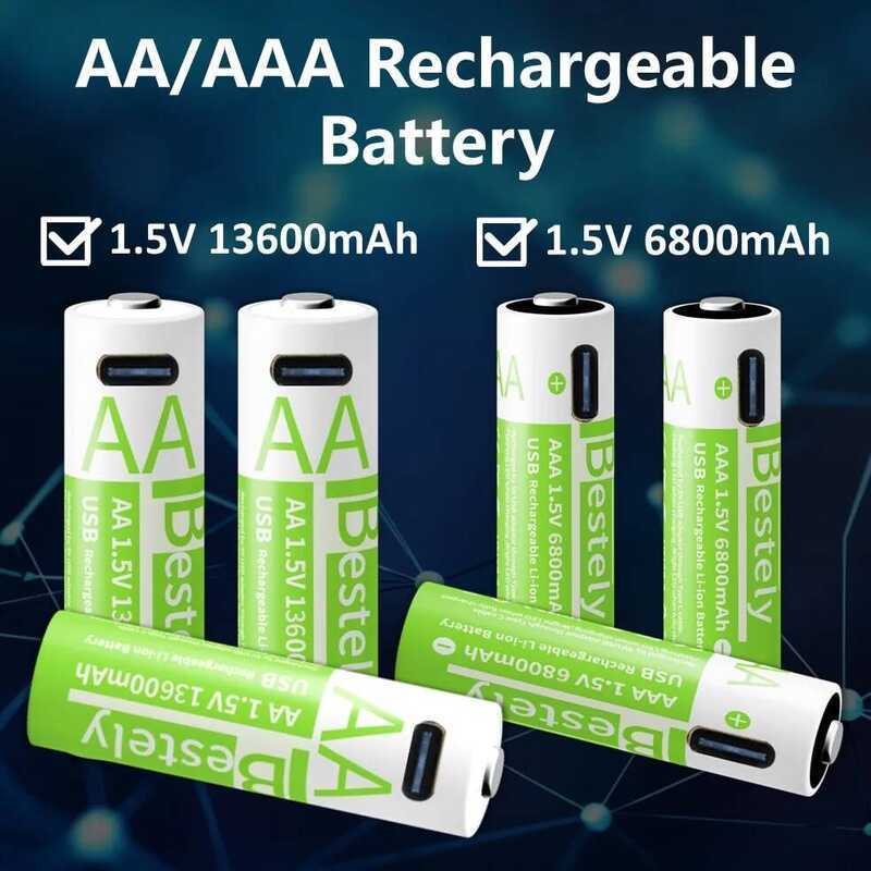 แบตเตอรี่ชาร์จขนาดใหญ่ 2025 AA/AAA ใหม่, แบตเตอรี่ลิเธียม AA 6800mAh AAA 13600mAh, นาฬิกา, ไฟฉาย ใหม