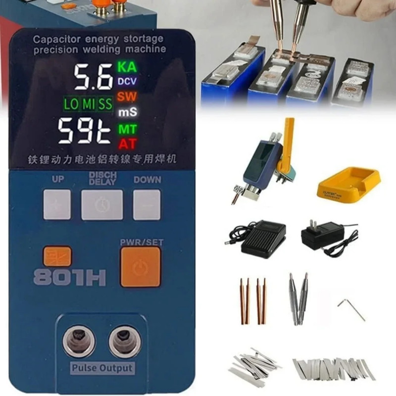 801H Led Pulse Welder Battery Aluminum To Nickel Large Single Battery Spot Welder 19.8Kw 3500A Cord