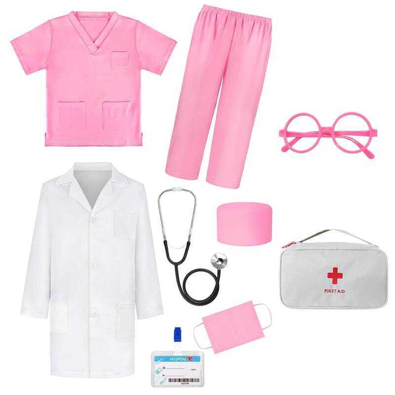 C Carnival Cosplay Girl Boy Doctor Role Play Dress Up Set Doctor Scrubs Medical Kit Accessories 2-6