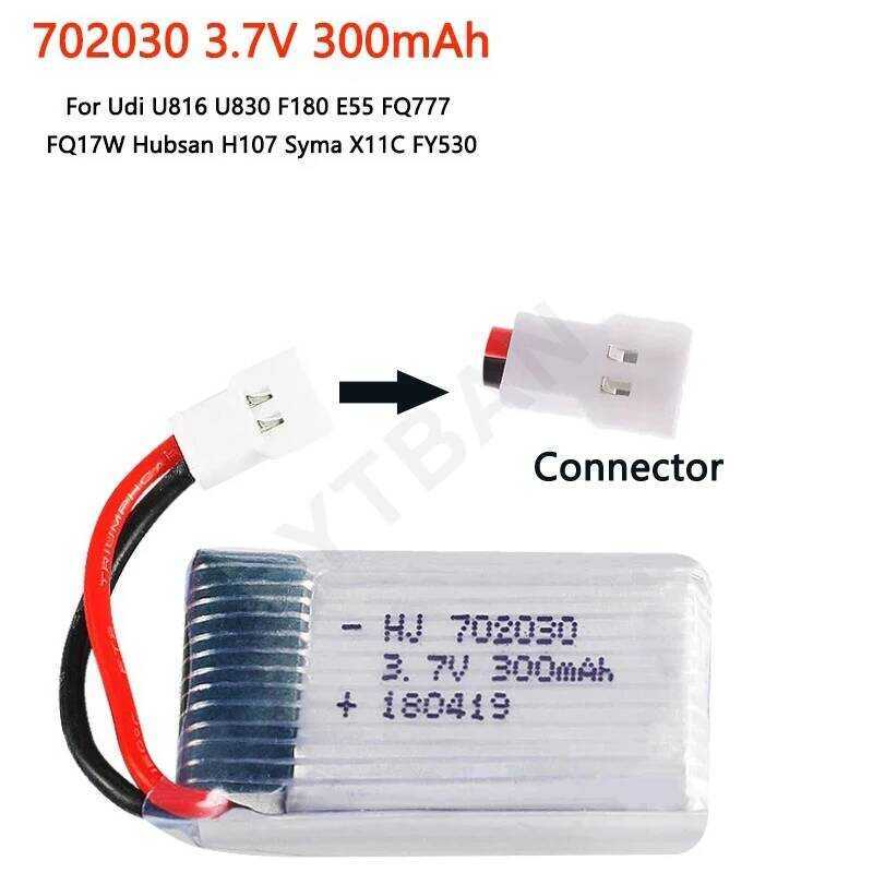 3.7V แบตเตอรี่ลิโพ 300mAH สำหรับเครื่องบินบังคับ U816 F180 E55 FQ777 H107 X11C แบตเตอรี่โดรน UAV RC