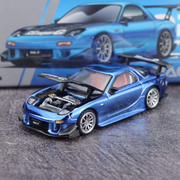 Tuoyi POPRACE 1: 64 Mazda RX7 RE Amemiya Wide Body Plating Blue Alloy Car Model