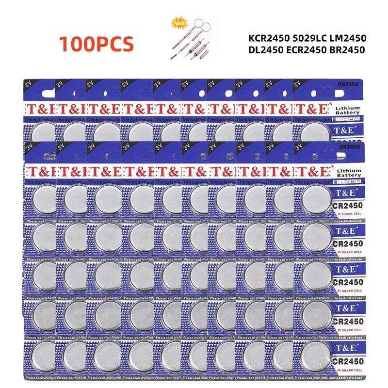 ชิ้น 100 CR2450 KCR2450 5029LC LM2450 DL2450 ECR2450 BR2450 แบตเตอรี่ลิเธียม 3V สำหรับนาฬิกา กุญแจรถ