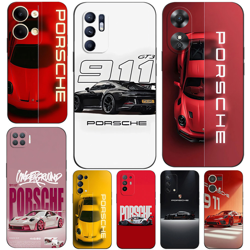 PORSCHE สําหรับOppo F15 4G Reno 3 Global A96 K9S 5Gโทรศัพท์ปกหลังซิลิคอนสีดําTpu GT3 Porscheแฟชั่นรถ