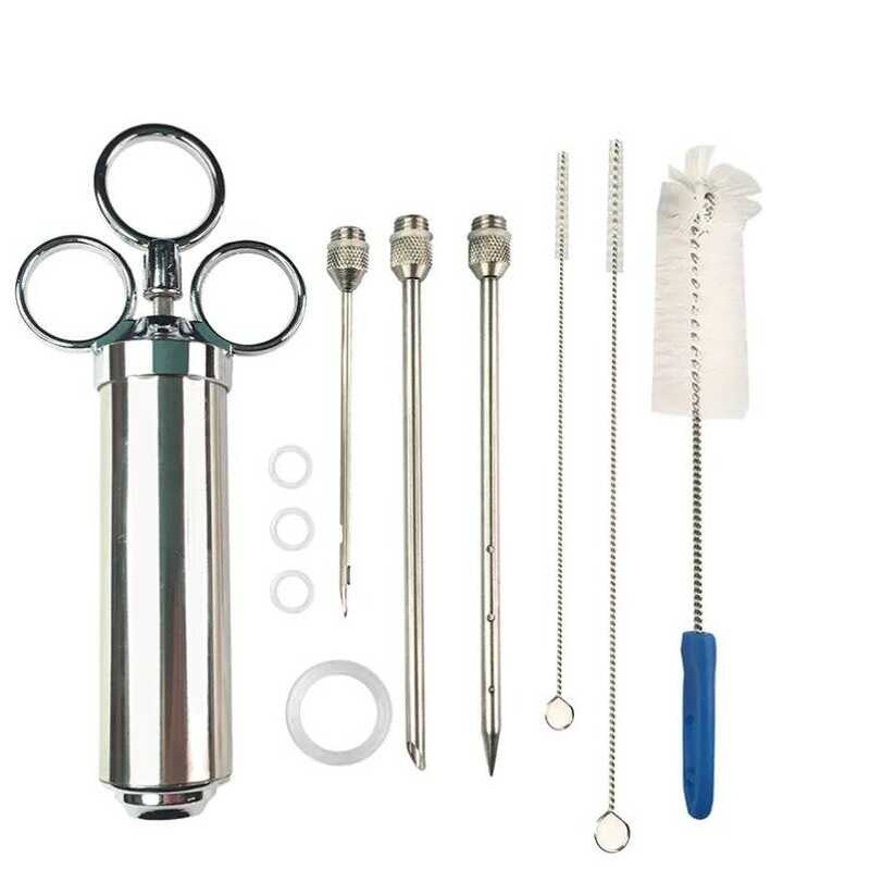 C 304-Stainless Steel Meat Injector Syringe With 3 Marinade Needles For BBQ Grill Large Capacity