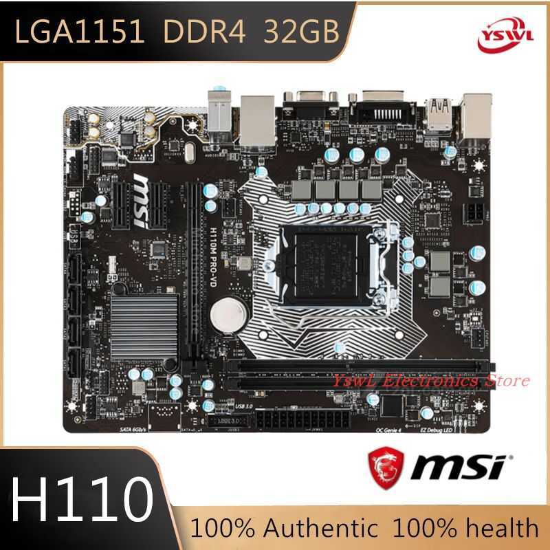 LGA 1151 MSI H110M PRO-VD DDR4 รองรับ Intel 6th-Gen i7 i5 i3 CPU 32GB PCI-E 3.0 USB3.0 SATA3 Micro A