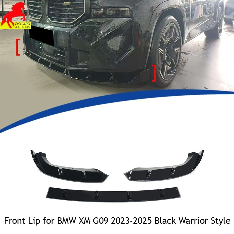 For BMW XM G09 2023-2025 Black Warrior Style Front Lip Spoiler Bumper 3-Piece ABS Replacement Split