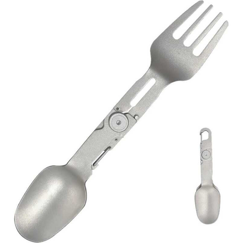 C Pure Titanium Outdoor Tableware Camping With Folding Spoon And Fork Combo,Perfect For Hiking,Camp