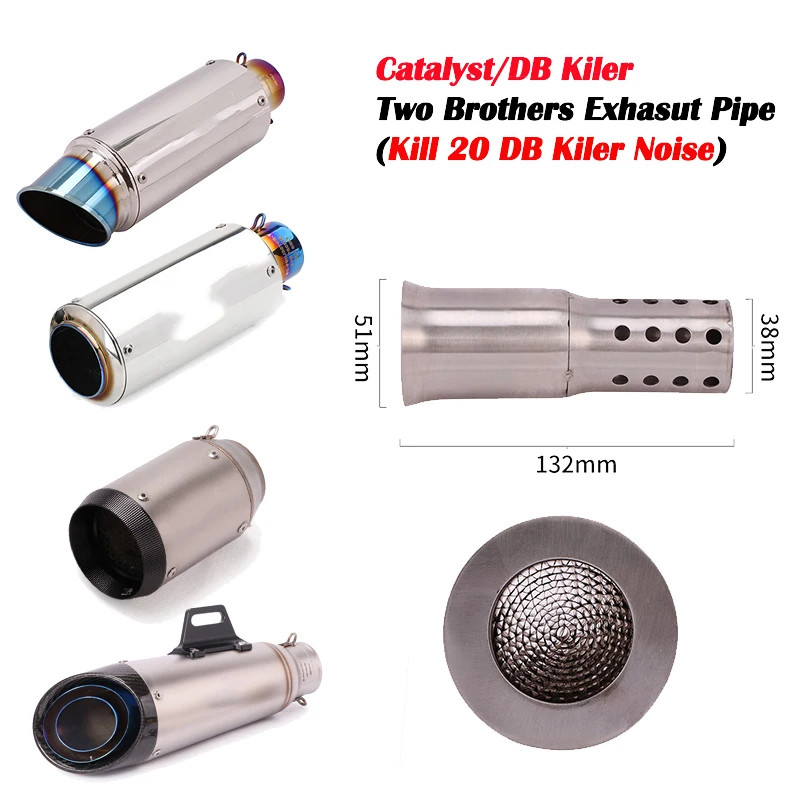 Motorcycle Exhaust Pipe Catalyst Muffler Silencer Noise Sound DB Killer For 51mm 60mm Exhaust