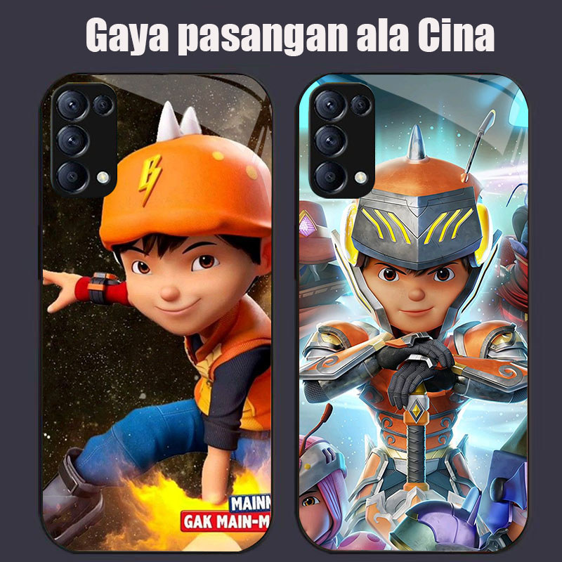 DK-56 Bobiboy Casing GLASS soft frame สีดํา OPPO Reno 6Z 4 6 F15 5 3 A91 5G